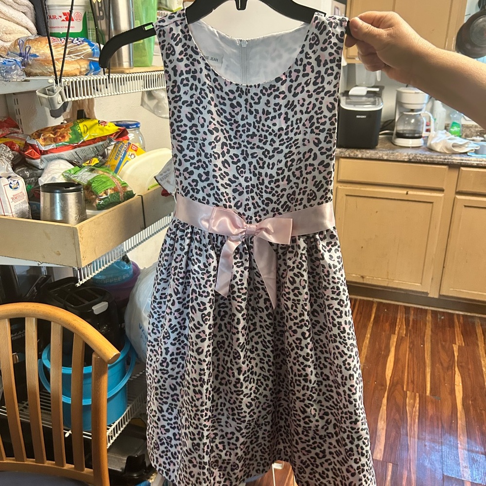 Bonnie Jean Leopard Print Dress with Pink Bow